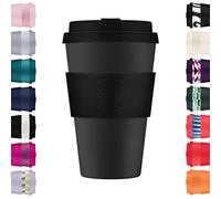 Ecoffee Cup 14oz 400ml Riutilizzabile Eco-Friendly 100% a base vegetale tazza di caffè con coperchio e manica in silicone - Tazza da viaggio senza melamina, Nero