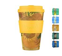 Ecoffee Cup 14oz 400ml Riutilizzabile Eco-Friendly 100% a base vegetale tazza di caffè con coperchio e manica in silicone - Tazza da viaggio senza melamina, Sunflowers