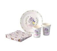 ECOFIESTA 52 pezzi set di stoviglie monouso per compleanno dei bambini Unicorno - addobbi feste festone compleanno senza plastica - set battesimo