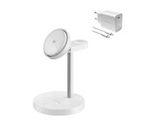 EcoFlow 3 in 1 Qi2 - Stazione di ricarica Magsafe con supporto regolabile, ricarica wireless per iPhone 17/16/15/14 Series, Apple Watch e AirPods, colore: Bianco