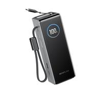 EcoFlow Rapid Power Bank (25.000 mAh, 170 W, 100 W cavi integrati e retrattili), caricabatterie portatile con porta USB-C da 100 W, cavi integrati e retrattili, per iPhone, Samsung, MacBook (argento)