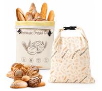 Ecofocet 2 pezzi Sacchetto pane cera d'api,43×33 cm Tela cerata per pane,Sacchetti cera d'api per alimenti,con chiusura con fibbia/cerniera,per lievito madre e prodotti da forno (Buckle A)
