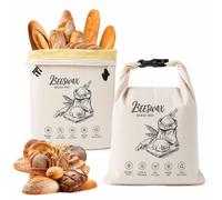 Ecofocet 2 pezzi Sacchetto pane cera d'api,43×33 cm Tela cerata per pane,Sacchetti cera d'api per alimenti,con chiusura con fibbia/cerniera,per lievito madre e prodotti da forno (Buckle B)