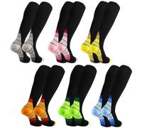 Ecofocet 6 Paia Calze a Compressione Graduata Donna e Uomo, Calze al Ginocchio, Calze Elastiche a Compressione, supporto per la corsa sportiva Ciclismo Trekking, 18-25mmHg (L-XL)
