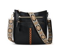 Ecofocet Borsa Donna, Borse a Tracolla da Donna, Borsa Media Donna, Borsa a Spalla da Donnacon Multitasche Borsetta, Crossbody Bag Media in Pelle con Cinghie Ampia Regolabili Staccabili (Nero)