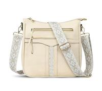 Ecofocet Borsa Donna, Borse a Tracolla da Donna, Borsa Media Donna, Borsa a Spalla da Donnacon Multitasche Borsetta, Crossbody Bag Media in Pelle con Cinghie Ampia Regolabili Staccabili (Beige)