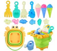 Ecofocet Giochi da Spiaggia per Bambini, 15 Pezzi con Secchiello Pieghevole, Annaffiatoio, Stampi Gelato Dinosauri e Animali Marini, Pala Sabbia, Giocattoli per Sabbia, Giochi Estivi Mare 3+ Anni