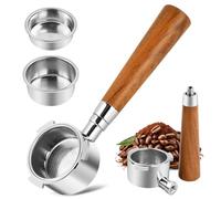 Ecofocet Portafiltro Senza Fondo da 51mm con 3 Orecchie, Compatibile con Macchine da Caffè EC680/EC685/EC885, Espresso Portafiltro con Manico in Legno, 2 Cestelli Filtro in Acciaio Inox