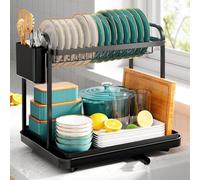 Ecofocet Scolapiatti da Appoggio, Scolapiatti da Lavello 2 Livelli, Scolapiatti Acciaio Inox, Scola Piatti Lavandino, Scolapiatti Multifunzionale, Scolapiatti per Piatti Grandi, Nero