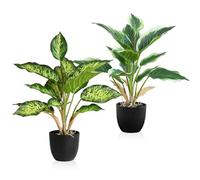 Ecofocet Set di 2 Piante Artificiali in Vaso, 38cm Piante Finte Interno Piante Plastica, Piante Artificiali Decorative per Interni Esterni di Casa, Ufficio, Giardino, Soggiorno, Tavolo e Scrivania
