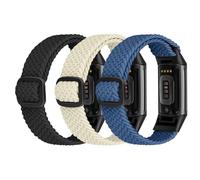 Ecogbd Cinturino di ricambio Elastico compatibile con Fitbit Charge 5, Cinturini Sportiva in Tessuto di Nylon Traspirante Morbida e Regolabile per Donna Uomo (Nero+Bianco+Blu Scuro)