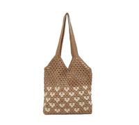 EcoGleam Borsa a tracolla da donna all'uncinetto, grande capacità, borsa da spiaggia, design estetico retrò, fatta a mano, per viaggi, shopping, lavoro, uso sociale quotidiano, cachi, A