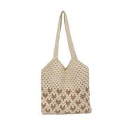 EcoGleam Borsa a tracolla da donna all'uncinetto, grande capacità, borsa da spiaggia, design estetico retrò, fatta a mano, per viaggi, shopping, lavoro, uso sociale quotidiano, bianco, B