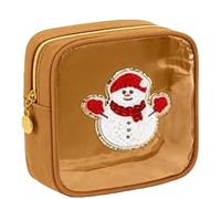 EcoGleam Borsa per il trucco natalizio da donna, in PVC, con chiusura lampo, piccola borsa per il trucco per le vacanze, regalo da viaggio, marrone, Stil9, casual