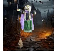 EcoGleam Decorazioni per Halloween per esterni Flying Witch on Broom Animatronik strega fluttuante con luci e suoni spaventosi strega volante