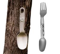 EcoGleam Forchetta e Cucchiaio da Campeggio Pieghevoli in Titanio 2 in 1 | Forchetta e cucchiaio pieghevoli in titanio con funzione di bloccaggio 2 in 1 Ultra Light per campeggio all'aperto