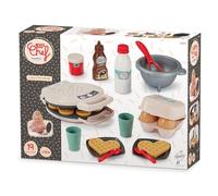 Ecoiffier- 100% Chef Piastra dei Waffle 22 pezzi, Set Giocattolo Piastra a forma di cuore + 21 accessori per cucinare in modo sicuro e divertente, +18 mesi, 7900002531