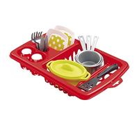 Ecoiffier-Scolapiatti per Bambini + stoviglie e Posate, Colore Rosso, 22 Accessoires, E 09561