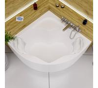 ECOLAM Vasca da bagno angolare Selma 150 x 150 cm grembiule + 2 cuscini Mare | vasca angolare di qualità in acrilico | scarico e troppopieno automatico set di piedini