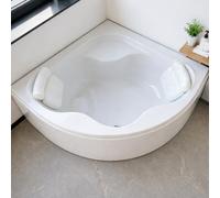 ECOLAM® Vasca da bagno angolare Selma 150x150 cm con grembiule + 2 x cuscini poggiatesta Sole | Vasca angolare di qualità in acrilico con rivestimento | Set scarico con scarico e troppopieno