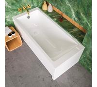 ECOLAM Vasca da bagno TAMI 140 x 70 cm + grembiule, vasca rettangolare in acrilico sanitario, set completo con grembiule acrilico, scarico e troppopieno, set di piedini automatici in silicone