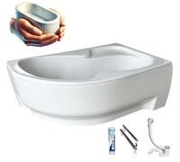 ECOLAM Vasca da bagno WELA 150 x 100 cm a destra con isolamento, vasca termica ecoThermoPro, isolamento termico, isolamento acustico, vasca angolare + rivestimento in acrilico, scarico piedini in