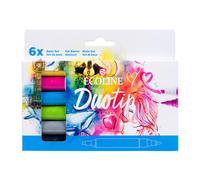 Ecoline Duotip Liquid Watercolor Markers Set of 6 - Basic Colors Pens with Fin