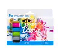 Ecoline Duotip Pennarelli Liquidi per Acquerello Set di 6 - Colori Base | Penne con Pennino Fine e Scalpello Largo