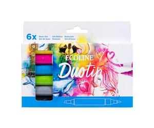 Ecoline Duotip Pennarelli Liquidi per Acquerello Set di 6 - Colori Base | Penne con Pennino Fine e Scalpello Largo