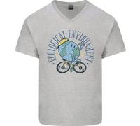 Ecologico Ambiente Climate Change Ciclismo Uomo Scollo A V Cotone T-Shirt