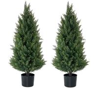 ECOLVANT Albero topiaria artificiale Due alberi di cedro artificiale da 3 piedi per interni ed esterni resistenti ai raggi UV cespugli piante in vaso arbusti artificiali albero