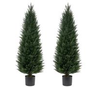 ECOLVANT Due alberi di cedro artificiale da 1,2 m, topiaria artificiale, resistente ai raggi UV, pianta in vaso artificiale per esterni e interni