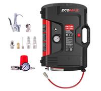 ECOMAX Compressore d'aria per montaggio a parete con kit di accessori da 8 pezzi, compressore d'aria portatile con tubo dell'aria retrattile da 9,1 m, mini serbatoio a pressione