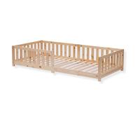 ecomi® Lettino per bambini 80 x 160 cm, con protezione anti-caduta e rete a doghe per bambini, per ragazze e ragazzi, in legno massello di pino naturale