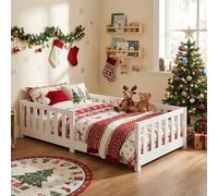 ecomi Lettino per bambini 90 x 200 cm, con protezione anti-caduta e rete a doghe per bambini, per ragazze e ragazzi, in legno massello di pino bianco