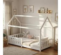 ecomi® Lettino per bambini con protezione contro le cadute e rete a doghe, letto per bambini, 90 x 200/80 x 160 cm, per bambini, 90 x 200/80 x 160 cm (Bianco, 90x200)