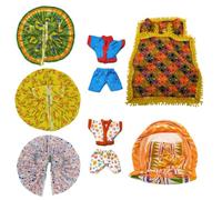 Ecommall Laddu Gopal - Abito estivo in cotone, taglia 1, numero 3, 2 abiti da notte, 1 lettino antizanzare, 1 letto in cotone, per accessori da notte Krishna, set combinato Poshak