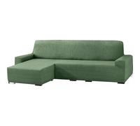 ECOMMERC3 | Copridivano con chaise longue, bracciolo corto sinistro, elastico, in jacquard, colore: verde, vestibilità universale con schiuma di fissaggio e gomme antiscivolo