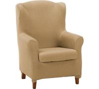 ECOMMERC3 | Copripoltrona trapuntata ultra-aderente con orecchie duplex - Copripoltrona elasticizzata con schienale alto duplex, colore Beige - 100% prodotto in Spagna