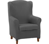 ECOMMERC3 | Copripoltrona trapuntata ultra-aderente con orecchie duplex - Copripoltrona elasticizzata con schienale alto duplex, colore Grigio - 100% prodotto in Spagna