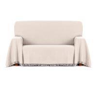 ECOMMERC3 | Foulard multiuso reversibile in tessuto jacquard con frange dimensioni 180 x 260 - Foulard ideale per divano e letto, traspirante e morbido al tatto, colore ecru