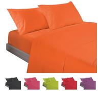 ECOMMERC3 | Set di lenzuola 3 pezzi per letto da 80, realizzato al 100% in Spain - Set di lenzuola con lenzuolo con angoli, sopra e 1 federa per cuscino, colore arancione, lenzuolo extra morbido e