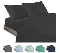 ECOMMERC3 | Set di lenzuola 3 pezzi per letto da 80, realizzato al 100% in Spain - Set di lenzuola con lenzuolo con angoli, sopra e 1 federa per cuscino, colore: nero, lenzuolo extra morbido e leggero