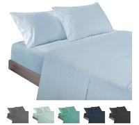 ECOMMERC3 | Set di lenzuola 4 pezzi, per letto da 180, 100% Made in Spain, set di lenzuola con lenzuolo con angoli, sopra e 2 federe per cuscino, colore azzurro, lenzuolo extra morbido e leggero