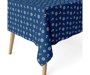 ECOMMERC3 Tovaglia antimacchia in cotone rettangolare 220x140 cm Ancora Blu | Per pranzi e cene con ospiti, 55 % cotone e 45 % poliestere, protezione antimacchia su tutto il telo