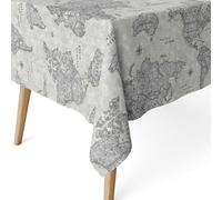 ECOMMERC3 Tovaglia antimacchia rettangolare 100x140 cm Mappamondo Grigio | Per il tavolo stretto della cucina, antimacchia, non assorbe i liquidi, si lava in lavatrice a freddo