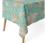 ECOMMERC3 Tovaglia antimacchia rettangolare 200x140 cm Mappamondo Turchese | Per il tavolo da sei posti, antimacchia, non assorbe i liquidi, si lava in lavatrice a freddo