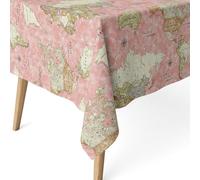 ECOMMERC3 Tovaglia antimacchia rettangolare 220x140 cm Mappamondo Rosa | Per pranzi e cene con ospiti, antimacchia, non assorbe i liquidi, si lava in lavatrice a freddo