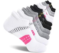EconioSocken Calze da ginnastica da donna, calze da running anti-vesciche con supporto imbottito, corte alla caviglia e traspiranti 6 paia ，35-38，Ros Bianco