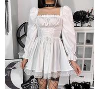 Ecoodisk Abiti Lolita gotici Neri Abiti in Pizzo Vintage in Stile manicola Lunga Abiti Goth Kawaii Donne-White,S